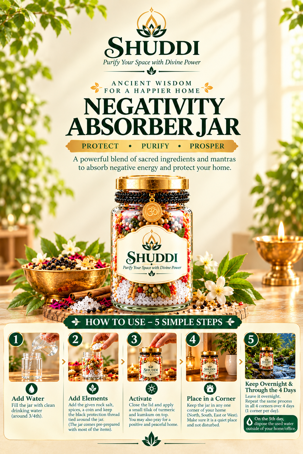 SHUDDI Negativity Absorber Jar – Mantra-Energized for Positive Energy & Evil Eye Protection.
